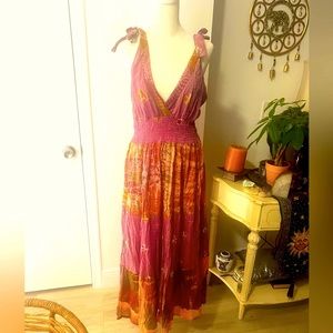 🌹ANGIE NWT Long Colorful Summer Dress Size L Adjustable Shoulders Straps!